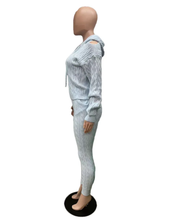 Load image into Gallery viewer, Solid Color Hooded Hollow Out Knit Two Piece Pants Set
