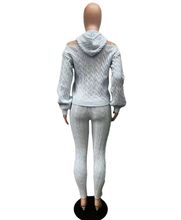 Load image into Gallery viewer, Solid Color Hooded Hollow Out Knit Two Piece Pants Set

