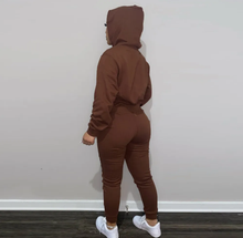Load image into Gallery viewer, Letter Print Plush Hooded Sweatshirt And Pant Sport Suit
