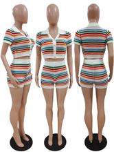 Load image into Gallery viewer, Knits Contrast Color Short Sleeve Two Piece Shorts Set
