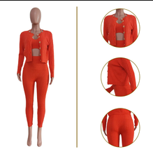 Load image into Gallery viewer, Solid Knit Vest Top+Short Coat+Pants 3 Piece Sets
