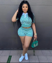 Load image into Gallery viewer, Casual Patchwork Ribbed Short Sleeve Shorts Set
