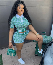 Load image into Gallery viewer, Casual Patchwork Ribbed Short Sleeve Shorts Set
