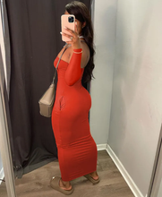 Load image into Gallery viewer, Sexy Solid Off Shoulder Long Sleeve Pocket Maxi Dress
