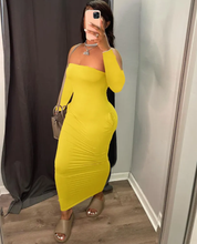 Load image into Gallery viewer, Sexy Solid Off Shoulder Long Sleeve Pocket Maxi Dress
