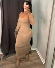 Load image into Gallery viewer, Sexy Solid Off Shoulder Long Sleeve Pocket Maxi Dress
