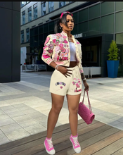 Load image into Gallery viewer, Fashion Print Baseball Coat And Shorts Two Piece Set
