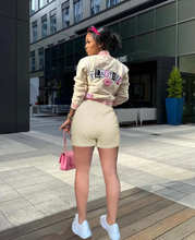 Load image into Gallery viewer, Fashion Print Baseball Coat And Shorts Two Piece Set
