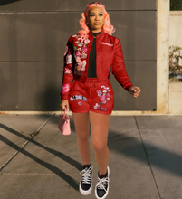 Load image into Gallery viewer, Fashion Print Baseball Coat And Shorts Two Piece Set
