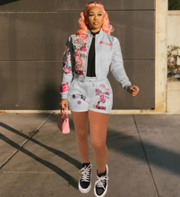 Load image into Gallery viewer, Fashion Print Baseball Coat And Shorts Two Piece Set
