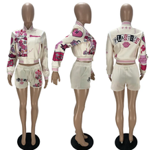 Load image into Gallery viewer, Fashion Print Baseball Coat And Shorts Two Piece Set
