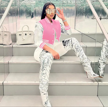 Load image into Gallery viewer, Fashion Letter Embroidery Splicing Slim Baseball Jacket
