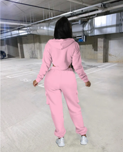Load image into Gallery viewer, Irregular Zipper Hooded Sweatshirt And Pocket Pant Two Piece Set
