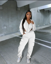 Load image into Gallery viewer, Irregular Zipper Hooded Sweatshirt And Pocket Pant Two Piece Set
