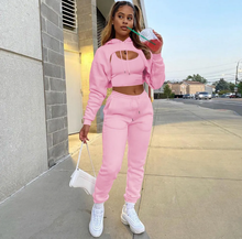 Load image into Gallery viewer, Solid Cropped Hoodie+Tank Top+Pants 3 Piece Sets
