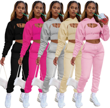 Load image into Gallery viewer, Solid Cropped Hoodie+Tank Top+Pants 3 Piece Sets
