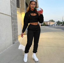 Load image into Gallery viewer, Solid Cropped Hoodie+Tank Top+Pants 3 Piece Sets

