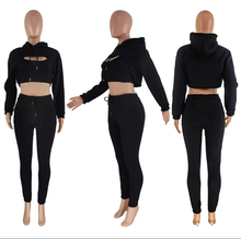 Load image into Gallery viewer, Solid Cropped Hoodie+Tank Top+Pants 3 Piece Sets
