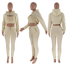 Load image into Gallery viewer, Solid Cropped Hoodie+Tank Top+Pants 3 Piece Sets
