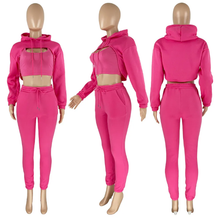 Load image into Gallery viewer, Solid Cropped Hoodie+Tank Top+Pants 3 Piece Sets
