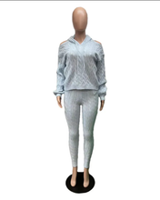 Load image into Gallery viewer, Solid Color Hooded Hollow Out Knit Two Piece Pants Set
