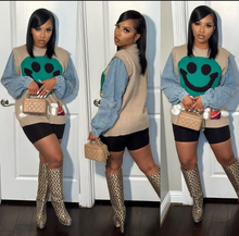 Load image into Gallery viewer, Fashion Knits Patchwork Denim Long Sleeve Sweater Top
