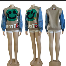 Load image into Gallery viewer, Fashion Knits Patchwork Denim Long Sleeve Sweater Top

