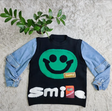 Load image into Gallery viewer, Fashion Knits Patchwork Denim Long Sleeve Sweater Top
