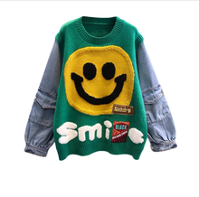 Load image into Gallery viewer, Fashion Knits Patchwork Denim Long Sleeve Sweater Top
