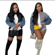 Load image into Gallery viewer, Fashion Denim Sleeve Splicing Knit Sweather
