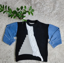 Load image into Gallery viewer, Fashion Denim Sleeve Splicing Knit Sweather
