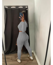 Load image into Gallery viewer, Solid Color Sweater Knit Long Sleeve Two Piece Pants Set
