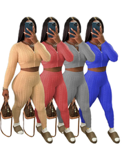 Load image into Gallery viewer, Solid Color Sweater Knit Long Sleeve Two Piece Pants Set
