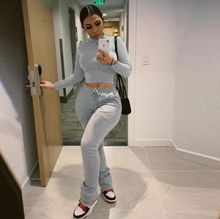 Load image into Gallery viewer, Plus Size Solid Plush Sweatshirt Stacked Pants 2 Piece Set
