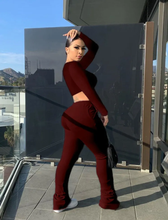 Load image into Gallery viewer, Plus Size Solid Plush Sweatshirt Stacked Pants 2 Piece Set
