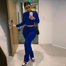 Load image into Gallery viewer, Plus Size Solid Plush Sweatshirt Stacked Pants 2 Piece Set
