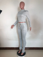 Load image into Gallery viewer, Plus Size Solid Plush Sweatshirt Stacked Pants 2 Piece Set
