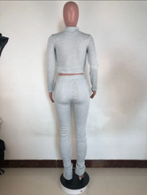 Load image into Gallery viewer, Plus Size Solid Plush Sweatshirt Stacked Pants 2 Piece Set
