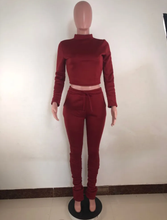 Load image into Gallery viewer, Plus Size Solid Plush Sweatshirt Stacked Pants 2 Piece Set
