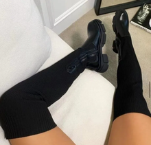 Load image into Gallery viewer, Fashion PU Leather knitted Patchwork Long Boots
