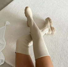 Load image into Gallery viewer, Fashion PU Leather knitted Patchwork Long Boots

