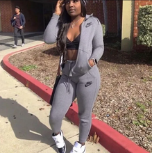 Load image into Gallery viewer, Plus Size Sports Fashion Casual Hood Coat Pants 2 Piece Set
