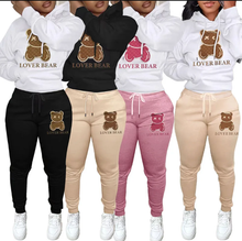 Load image into Gallery viewer, Thickened Hooded Bear Pattern Sweatshirt Pants Casual Sports Suit
