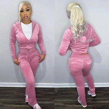 Load image into Gallery viewer, Velvet Hooded Two Piece Pants Sets
