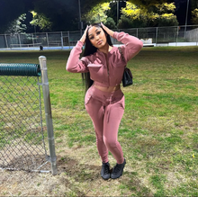 Load image into Gallery viewer, Solid Color Zipper Flap Pocket Sweatshirt Two-piece Suit
