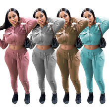 Load image into Gallery viewer, Solid Color Zipper Flap Pocket Sweatshirt Two-piece Suit
