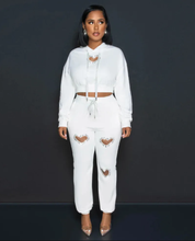 Load image into Gallery viewer, Heart Hollow Out Hot Drill Hooded Sweatshirt Pants Two Piece Set
