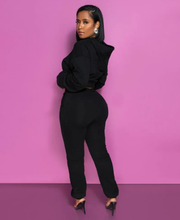 Load image into Gallery viewer, Heart Hollow Out Hot Drill Hooded Sweatshirt Pants Two Piece Set
