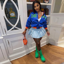 Load image into Gallery viewer, Letter Print Patchwork Long Sleeve Baseball Jacket
