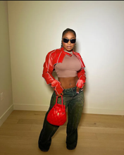 Load image into Gallery viewer, Leather Patchwork Long Sleeve Short Jacket
